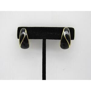 Vintage Trifari Black and Gold Clip-On Earrings
